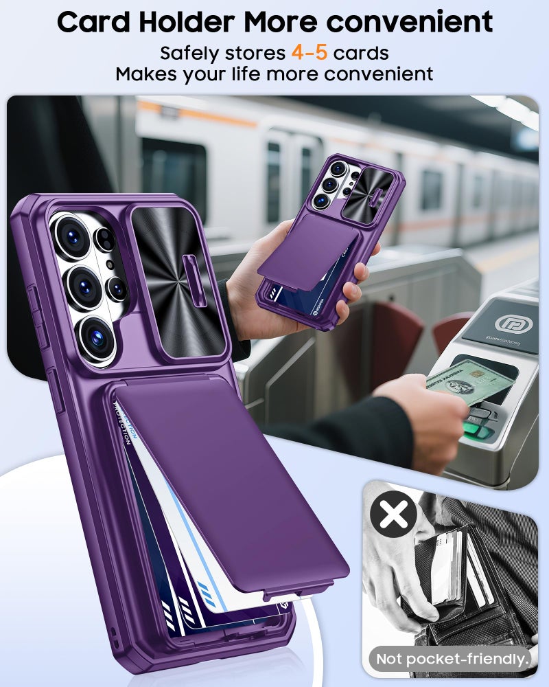 BSNRM for Samsung Galaxy S26 Ultra Case Wallet with RFID Blocking, Card Holder, Slide Camera Lens Cover, Silicone Edge Raised, Rugged Heavy Duty Phone Cover Case for S26 Ultra, 2026, Purple - Image 4