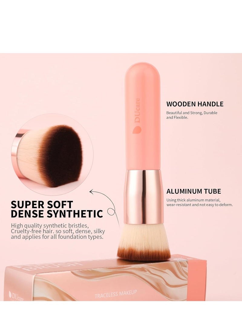 DUcare DUcare Foundation Brush for Liquid Makeup, Self Tanner Brush Flat Top Kabuki Professional Makeup Brushes Blending Mineral Powder Buffing Stippling Makeup Tools, Pink - Image 2
