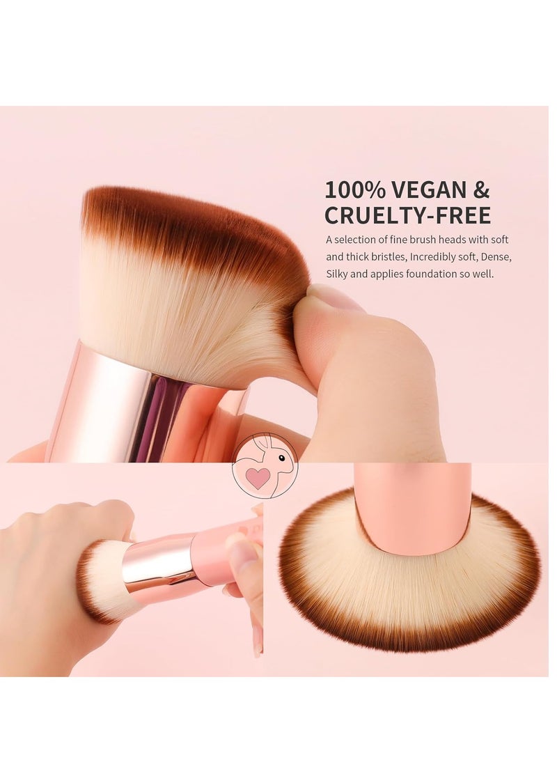 DUcare DUcare Foundation Brush for Liquid Makeup, Self Tanner Brush Flat Top Kabuki Professional Makeup Brushes Blending Mineral Powder Buffing Stippling Makeup Tools, Pink - Image 3