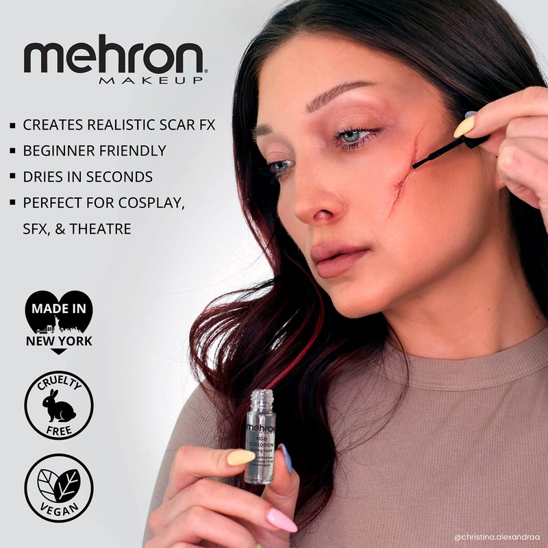 Mehron Makeup Rigid Collodion with Brush | Scarring Liquid | Liquid Scar Makeup | SFX Scar for Film .125 oz (4ml) - Image 2