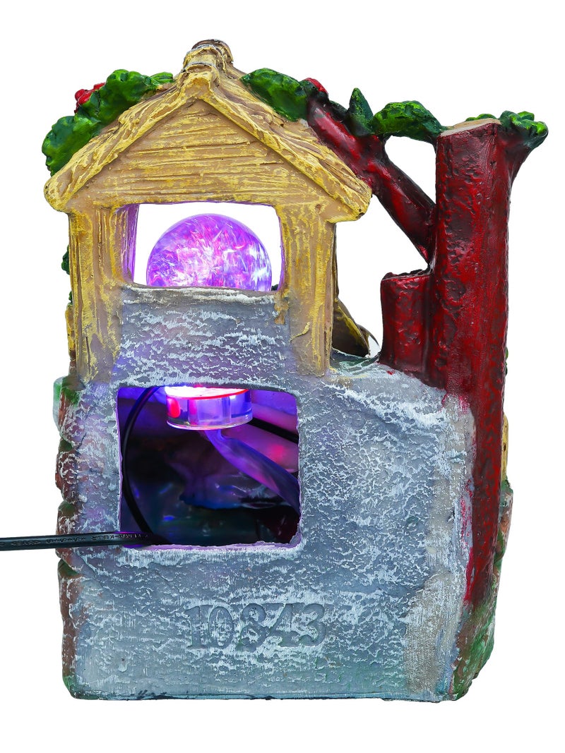 CHRONIKLE Polyresin Hut Shape Tabletop 3 Steps Indoor Water Fountain for Home Decor with LED Light, Speed Controller Pump & Crystal Ball (Size: 17 x 15 x 25CM |Color: Multi | Weight: 1370 Gram) - Image 4