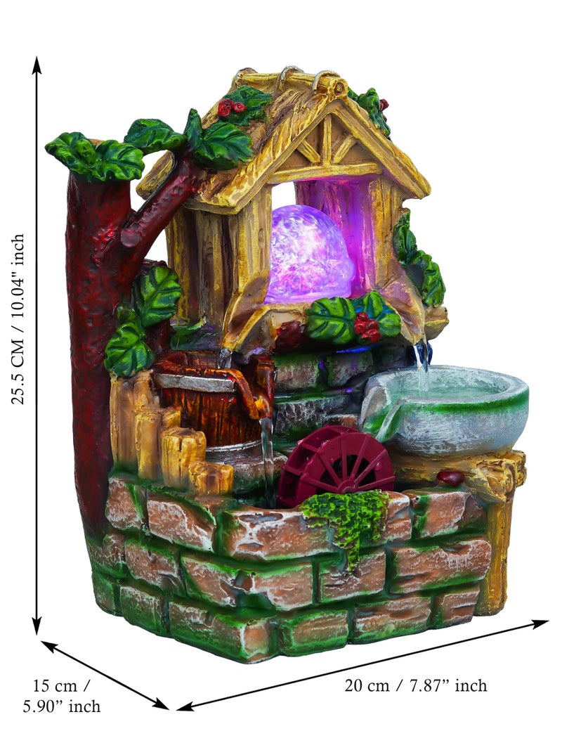 CHRONIKLE Polyresin Hut Shape Tabletop 3 Steps Indoor Water Fountain for Home Decor with LED Light, Speed Controller Pump & Crystal Ball (Size: 17 x 15 x 25CM |Color: Multi | Weight: 1370 Gram) - Image 3