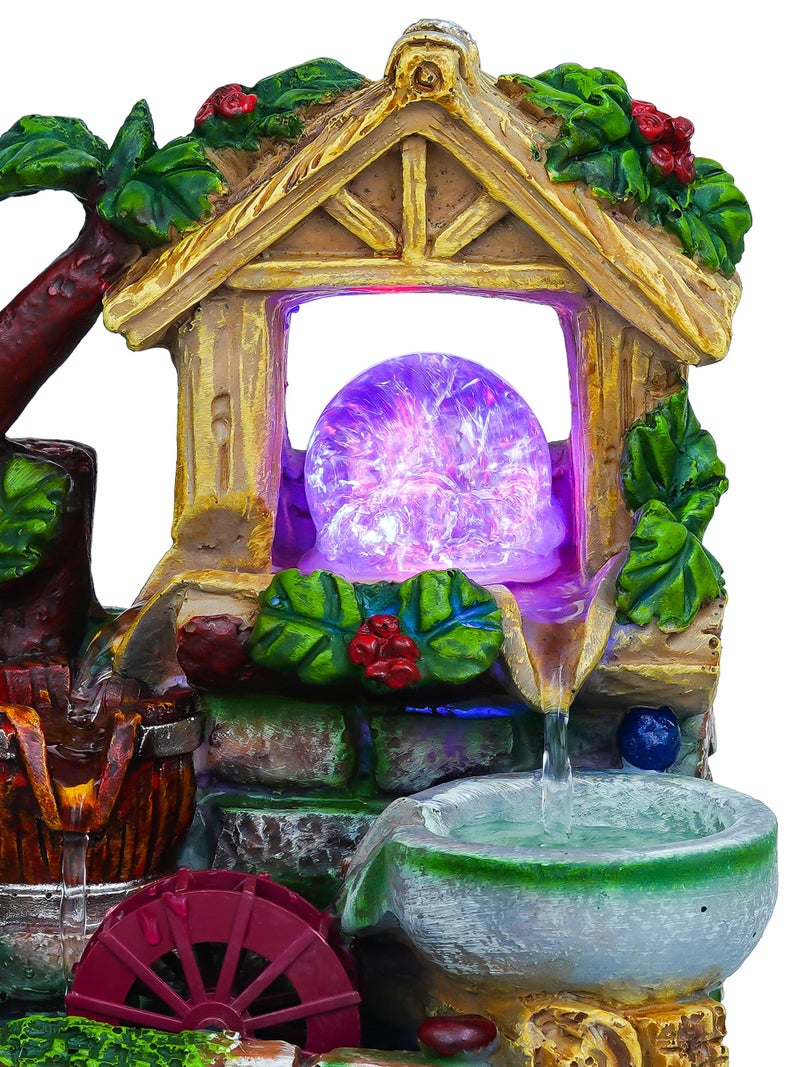 CHRONIKLE Polyresin Hut Shape Tabletop 3 Steps Indoor Water Fountain for Home Decor with LED Light, Speed Controller Pump & Crystal Ball (Size: 17 x 15 x 25CM |Color: Multi | Weight: 1370 Gram) - Image 5