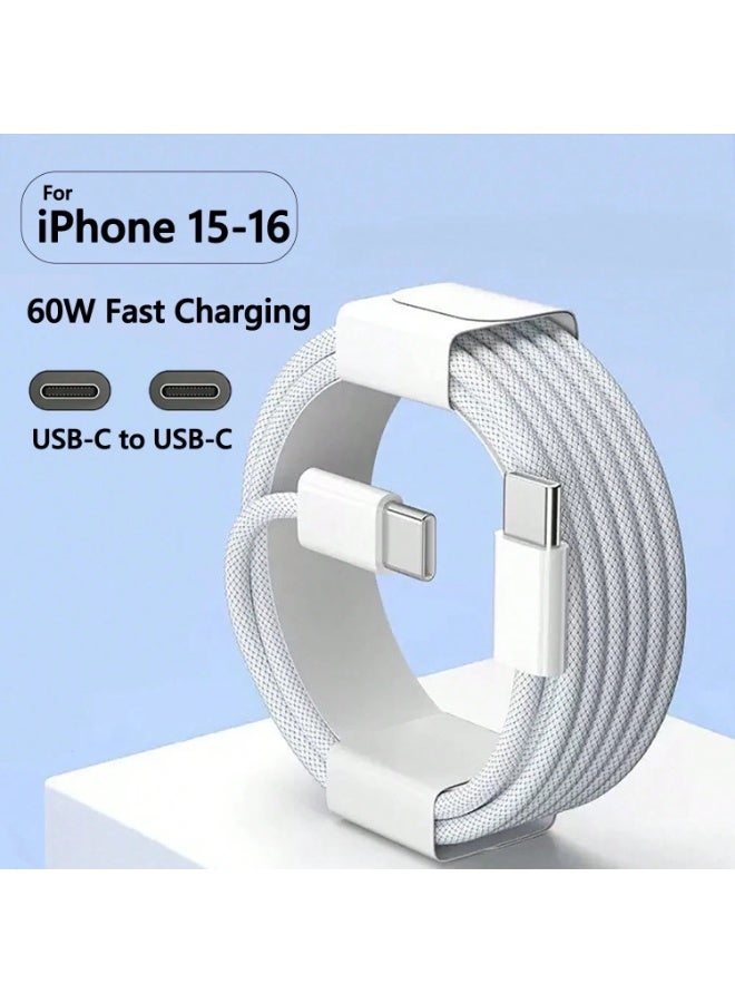 AsolBD 60W Nylon-Braided USB C to USB C Cable Fast Charging Compatible with iPhone 17/16 Pro Max IPad Pro MacBook Galaxy S24/25 Ultr Huawei P70 Xiaomi high speed data transfer USB (60W, White, 1 M) - Image 3