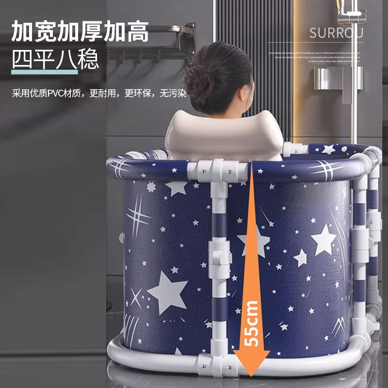 SHUIYIREN Foldable Portable Rectangular Bathtub 1.2m Oxford Fabric with Cushion and Drain Pipe - Image 3