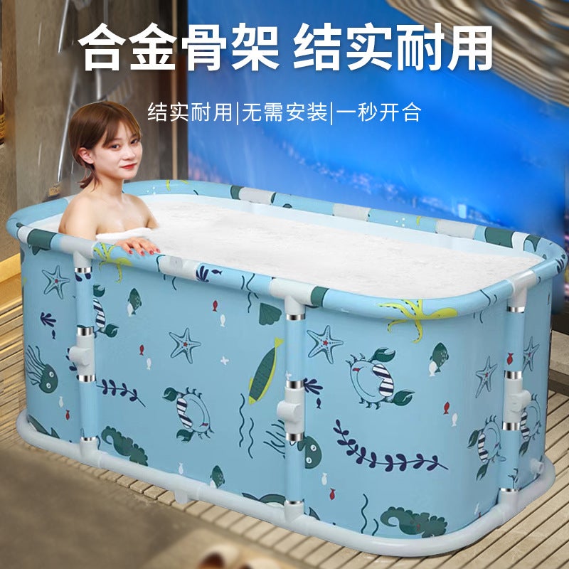 SHUIYIREN Foldable Portable Rectangular Bathtub 1.2m Oxford Fabric with Cushion and Drain Pipe - Image 2