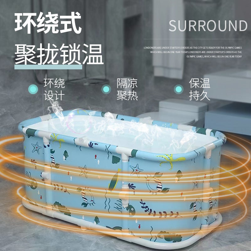 SHUIYIREN Foldable Portable Rectangular Bathtub 1.2m Oxford Fabric with Cushion and Drain Pipe - Image 4