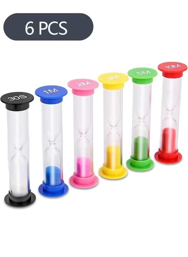 6-Piece Sand Timer, Colorful Hourglass Timer 30sec / 1min / 2mins / 3mins / 5mins / 10mins Sand Clock Timers for Brushing Children's Teeth Cooking Game School Office - Image 1