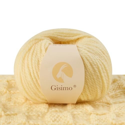 Gisimo 100% Merino Wool Yarn 3-Ply Luxurious and Soft Yarn for Hand Knitting & Crocheting (Naples Yellow,1Ball) - Image 1