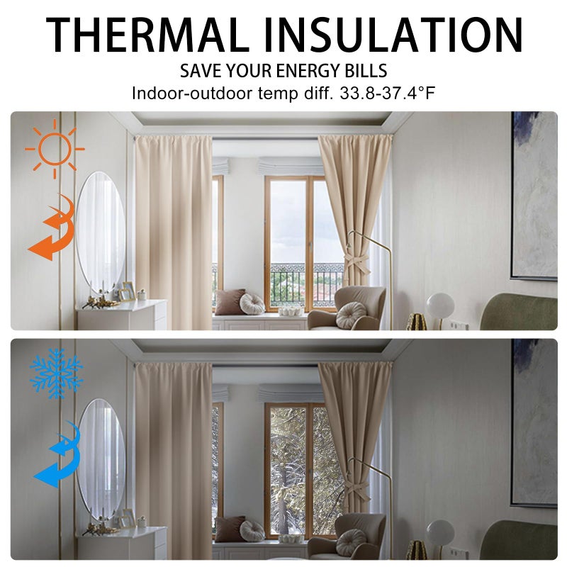 JIUZHEN Tier Curtains 36 Inch Length with 2 Tiebacks  Kitchen Half Window Privacy Curtain Tiers for Windows/Bathroom Shades  Thermal Insulated Room Darkeing Curtain 2 Panels  42"" x 36""  Beige - Image 5