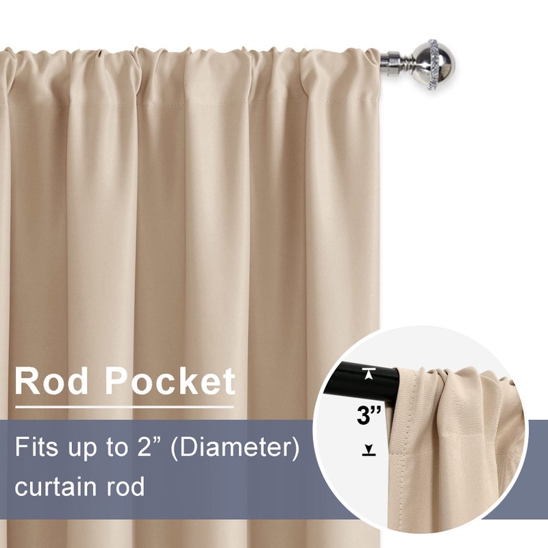 JIUZHEN Tier Curtains 36 Inch Length with 2 Tiebacks  Kitchen Half Window Privacy Curtain Tiers for Windows/Bathroom Shades  Thermal Insulated Room Darkeing Curtain 2 Panels  42"" x 36""  Beige - Image 2