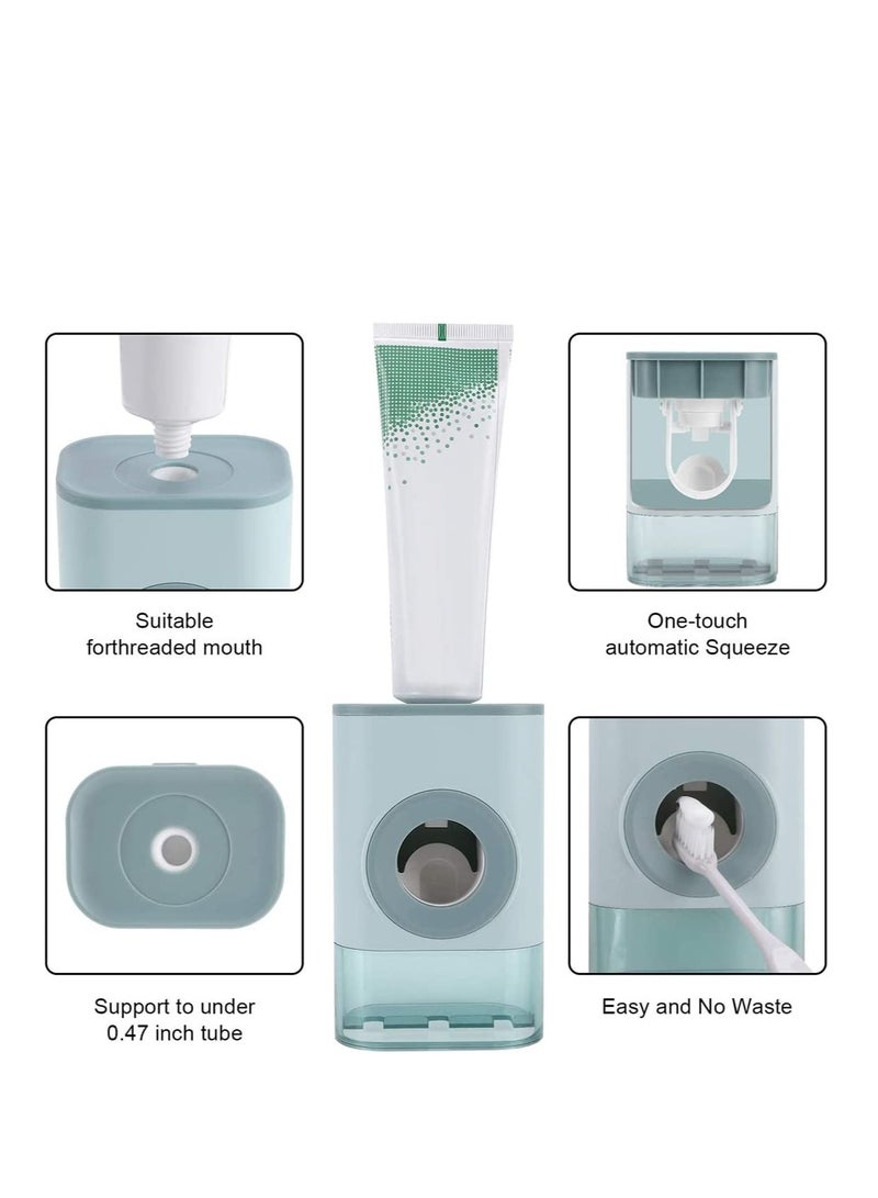 SYOSI Automatic Toothpaste Dispenser and Toothbrush Holder Set Wall-Mounted Dust Cover Squeezer Suitable for Bathroom Shower Holderkids for Family Washroom Restroom Kids Gift Blue  - Image 5