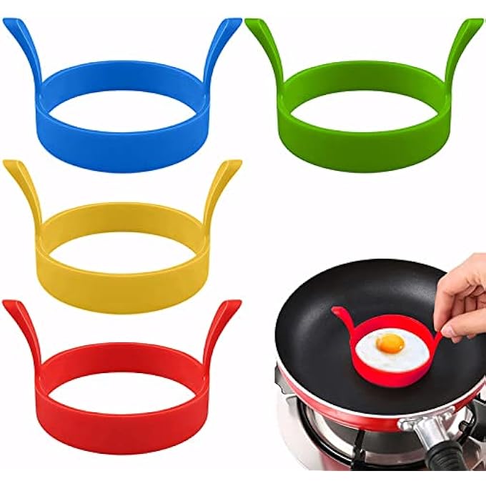غنافوتو 4 قطع حلقات بيض سيليكون حلقة بيض دائرية بقالب حلقة بيض غير لاصقة حلقة بيض مقلي حلقات طهي البيض خواتم فطخ مقاومة للحرارة - Image 2