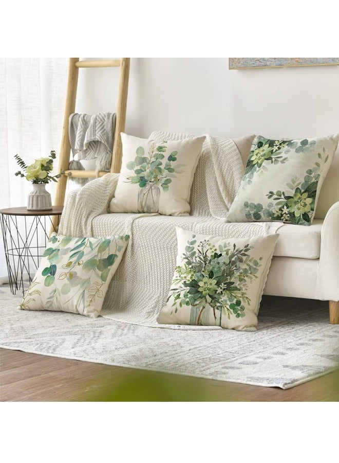 GUSGU Green Plants Decorative Throw Pillow Covers 45x45cm Decorations Linen Square Pillow Cases Tropical Plants Outdoor Sofa Couch Home Bed Decor Cushion Covers Set of 4 - Image 2