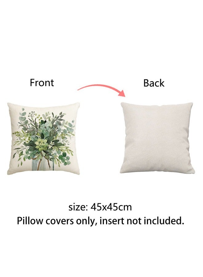 GUSGU Green Plants Decorative Throw Pillow Covers 45x45cm Decorations Linen Square Pillow Cases Tropical Plants Outdoor Sofa Couch Home Bed Decor Cushion Covers Set of 4 - Image 5