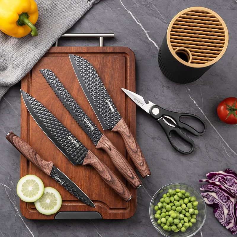 GOODA Kitchen Knife Set With Block,6-Piece Professional Chef Cooking Knives Set For Kitchen,Non-Stick Stainless Steel Knife Block Set - Image 3