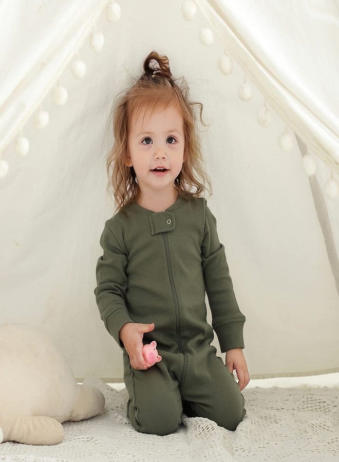 Owlivia Organic Cotton Baby Boy Girl Zip up Sleep N Play, Footless, Long Sleeve(6-12 Months, Dark Grey Melange & Olive Green) - Image 2