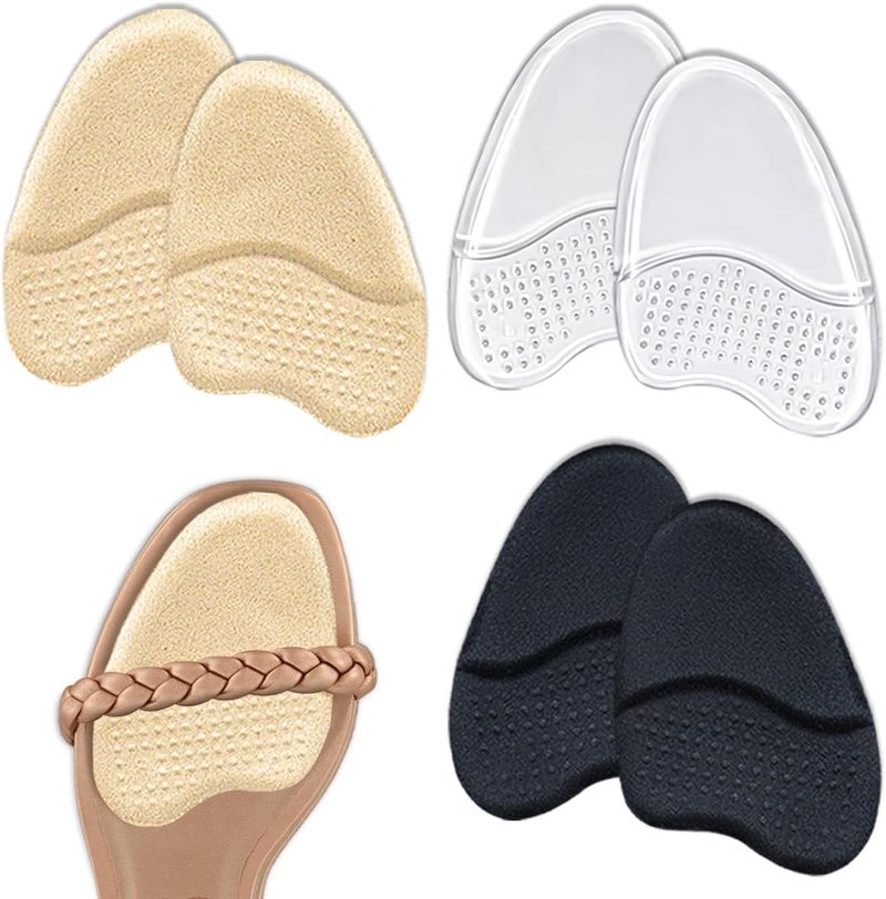 Beautulip Metatarsal Pads, Ball of Foot Cushionsfor Women, Anti-Sliding Pads for Open Toe Shoes, High Heel Inserts (Beige+Black+Clear)