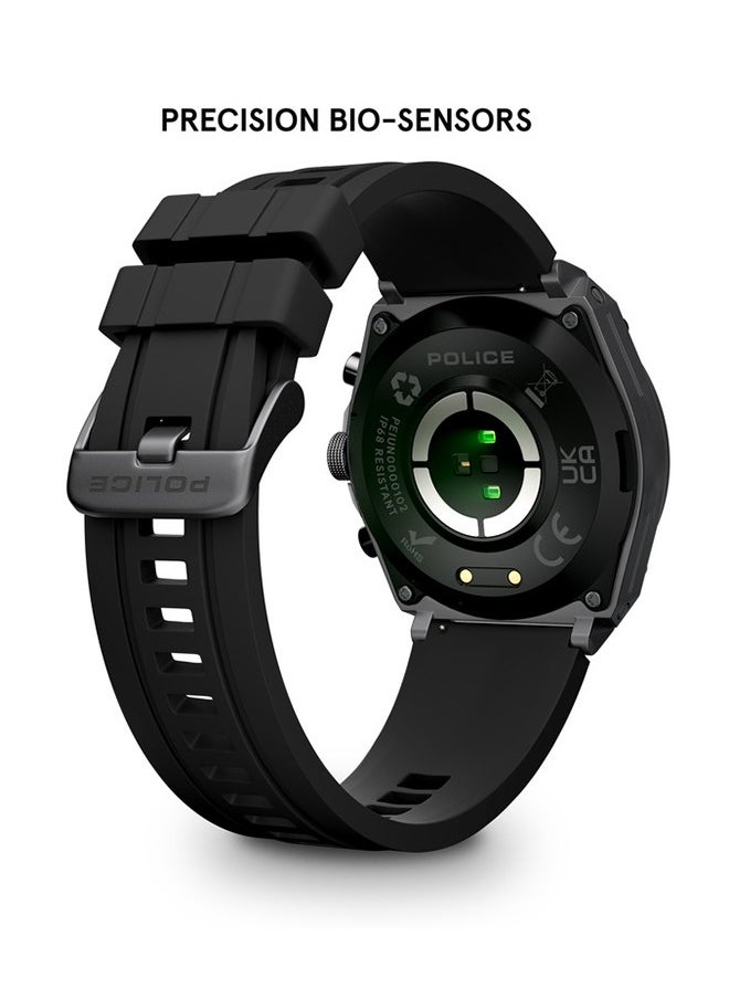 POLICE ساعة My Avatar IP Gun Alloy Case سوداء بحزام سيليكون للرجال مع زجاج Amoled IP68 - 45 ملم  - Image 3