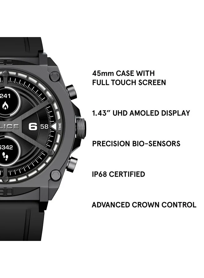 POLICE My Avatar Ion Plated Gun Alloy Case Black Silicone Strap Gents Smartwatch with Amoled Glass IP68 - 45mm