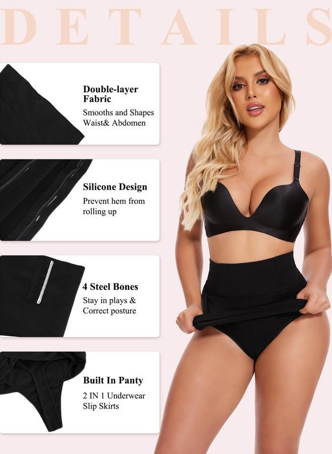 JOYSHAPER Shapewear Dress Slip for Under Dresses Half Slip Tummy Control High Waist Seamless Slip Skirt Body Shaper, #2 Black, S - Image 3