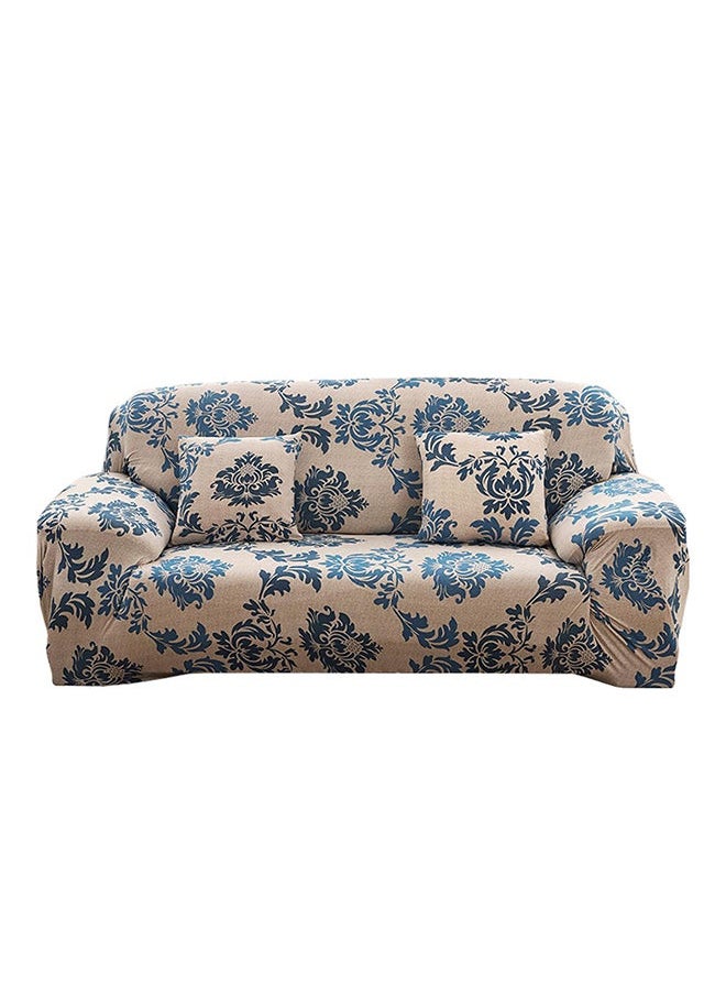 HOMESTAR 2-Seater Exquisitely Floarl Designed Wrinkle-free Anti-slip 360-degree Full Coverage Sofa Slipcover Beige/Blue Length Stretch From 145 To 185cm  - Image 2