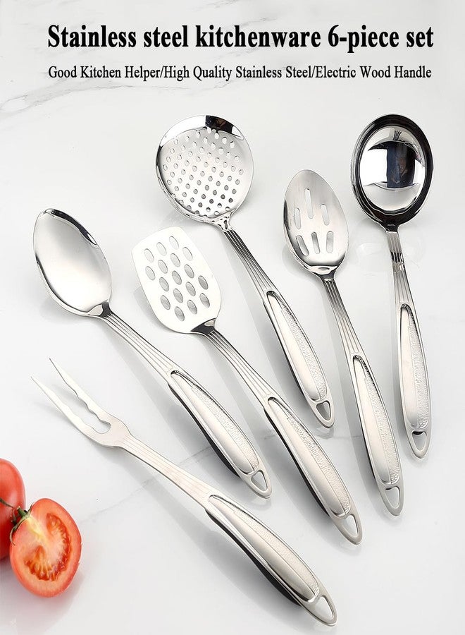 Berglander Stainless Steel Kitchen Utensils Set 6 Pcs, Cooking Utensil Sets, Kitchen Gadgets Essentials Include Metal Spatula Set, Skimmer, Ladle, Serving Spoon, Slotted Spoon, Carving Fork - Image 3
