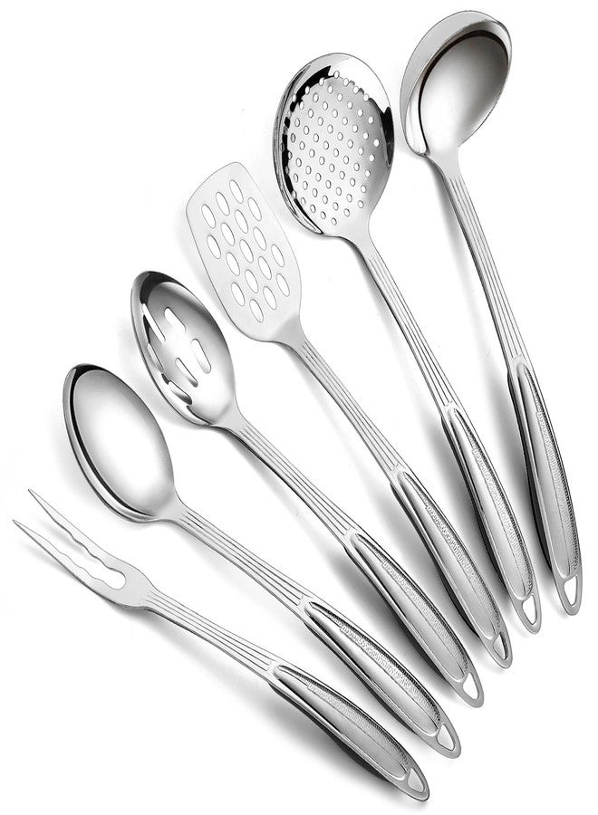 Berglander Stainless Steel Kitchen Utensils Set 6 Pcs, Cooking Utensil Sets, Kitchen Gadgets Essentials Include Metal Spatula Set, Skimmer, Ladle, Serving Spoon, Slotted Spoon, Carving Fork - Image 1