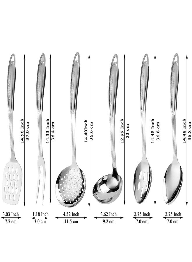 Berglander Stainless Steel Kitchen Utensils Set 6 Pcs, Cooking Utensil Sets, Kitchen Gadgets Essentials Include Metal Spatula Set, Skimmer, Ladle, Serving Spoon, Slotted Spoon, Carving Fork - Image 2