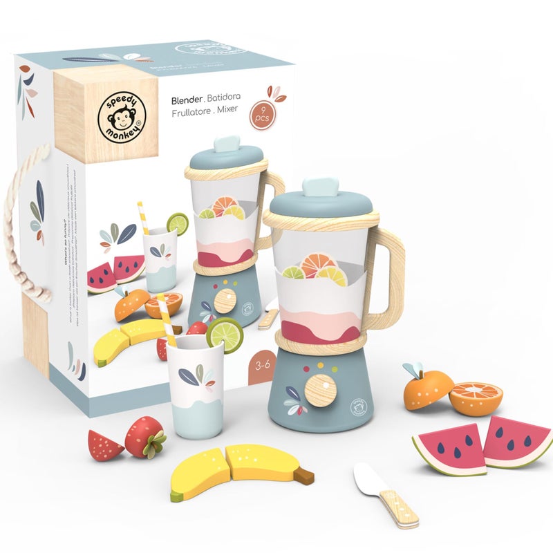 SPEEDY MONKEY Smoothie Maker Blender Set FSC Wooden Food Blender Toy for Kids Pretend Play Kitchen Appliance Role Play Toy Mixer for Toddlers Fun Fruity Smoothie Playset to Make a Healthy Shake - Image 3