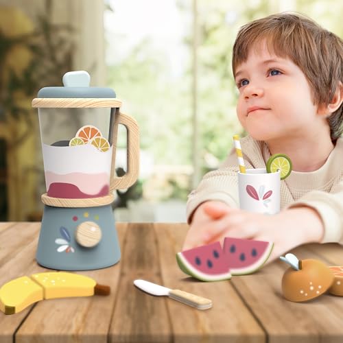 SPEEDY MONKEY Smoothie Maker Blender Set FSC Wooden Food Blender Toy for Kids Pretend Play Kitchen Appliance Role Play Toy Mixer for Toddlers Fun Fruity Smoothie Playset to Make a Healthy Shake - Image 5