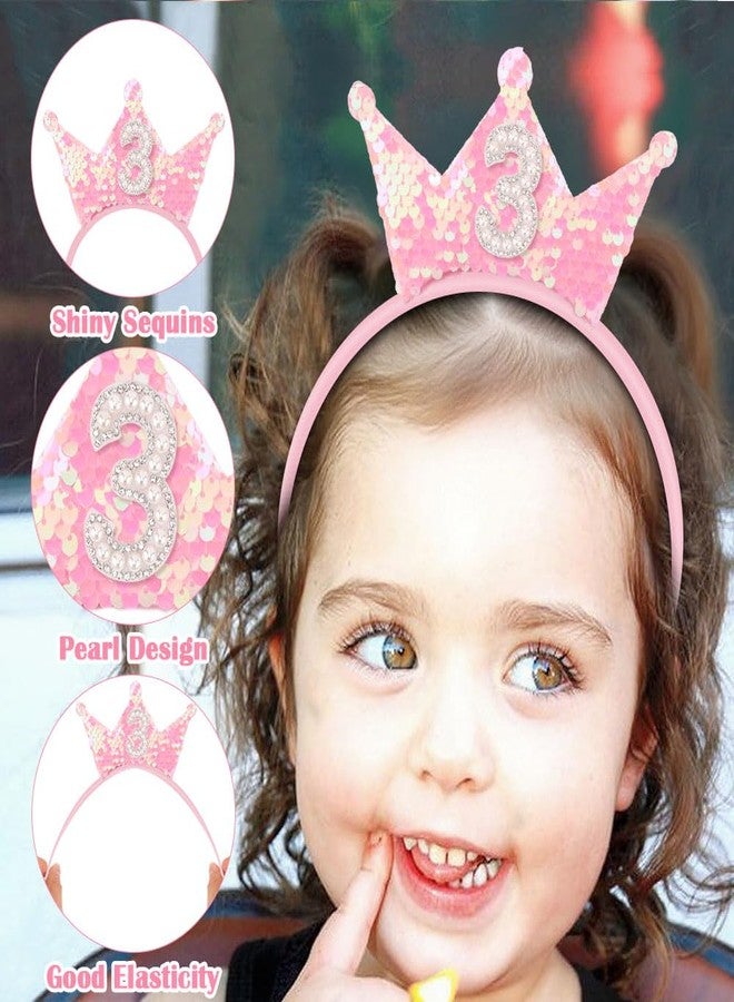 Exacoo 3rd Birthday Girl Sash and Headband Set 3rd Birthday decorations for Girl Sequins Pearl Princess Tiara Hairband,3 Year Old Happy Birthday Party Outfit Gifts - Image 3