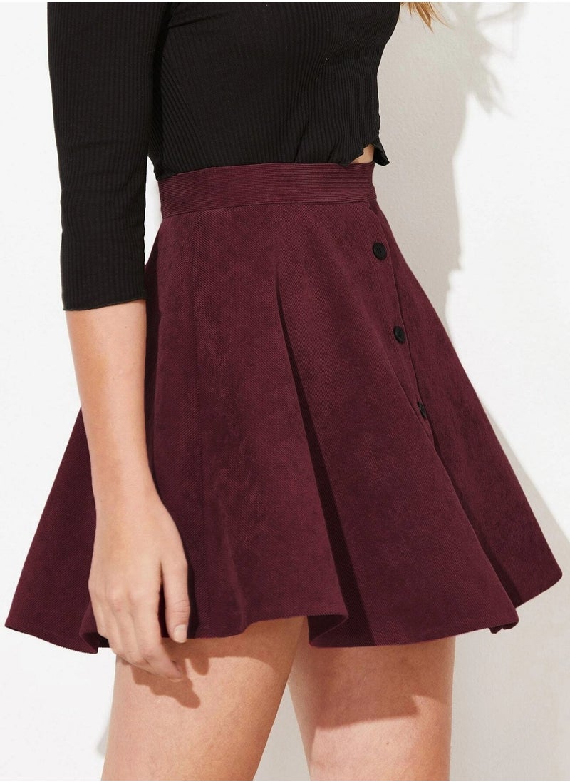 Loquat Women's Solid Color Corduroy Autumn And Winter Half Skirt Fashion Sweet Single Row Button High Waist Umbrella Skirt  - Image 1