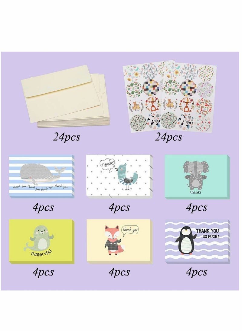 SOLARAE 24 Pack Kids Thank You Cards with Envelopes and Stickers - Perfect for Parties, Birthdays, and Special Occasions! - Image 2