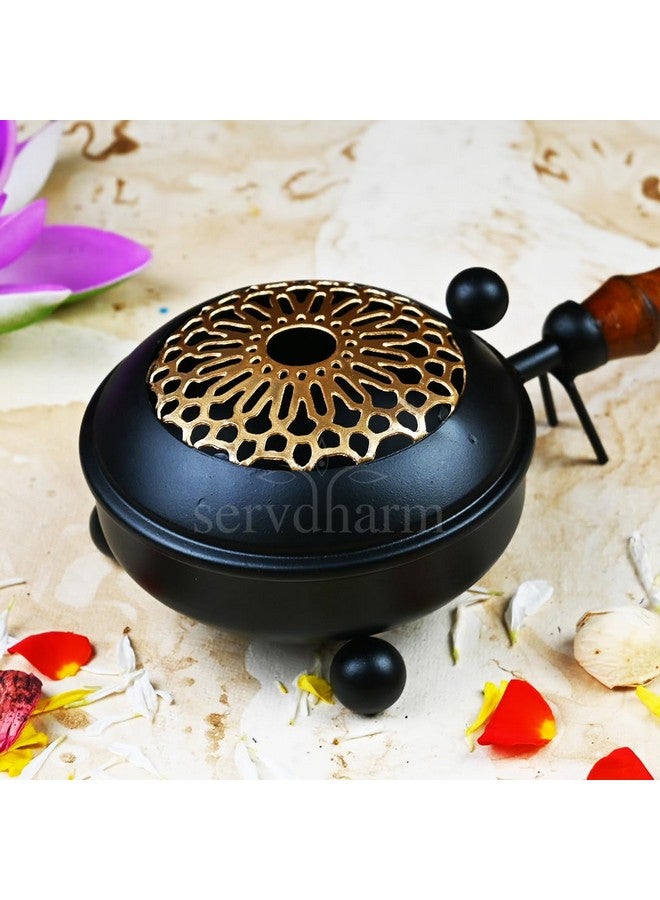 ServDharm Dhoop Dani Dhuni Loban Burner, Diameter 4.3(Metal, Round, Black) - Image 2