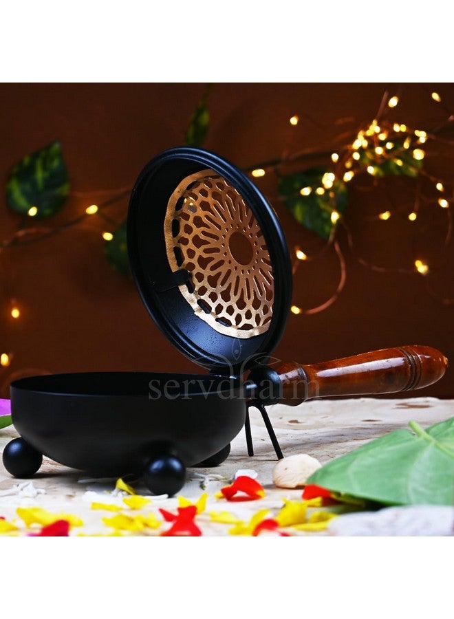 ServDharm Dhoop Dani Dhuni Loban Burner, Diameter 4.3(Metal, Round, Black) - Image 3