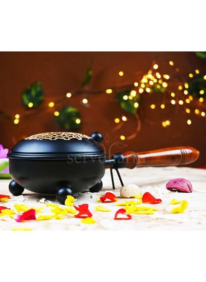 ServDharm Dhoop Dani Dhuni Loban Burner, Diameter 4.3(Metal, Round, Black) - Image 1