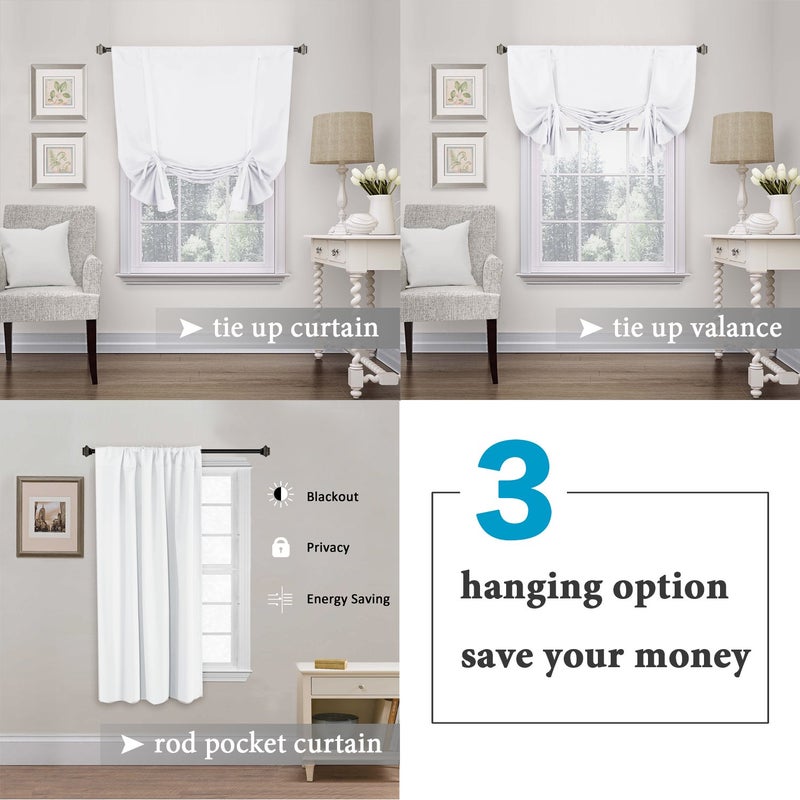 H.VERSAILTEX Pure White Curtain Thermal Insulated Tie Up Window Shade Light Blocking Curtains for Bathroom, Rod Pocket Panel- 42in Wide by 63in Long - Image 4