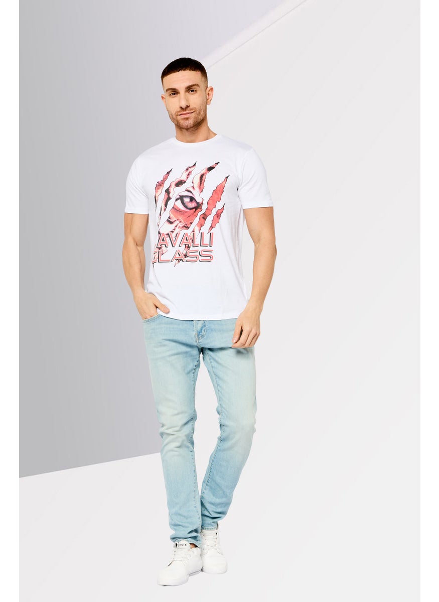 Cavalli Class Men Crew Neck Short Sleeve Graphic Print T-Shirt, White Combo  - Image 2