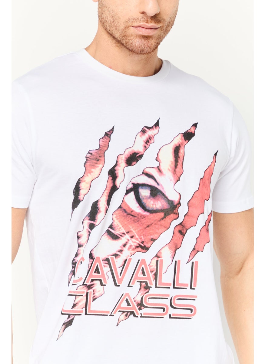 Cavalli Class Men Crew Neck Short Sleeve Graphic Print T-Shirt, White Combo  - Image 3