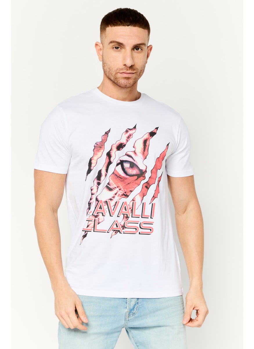 Cavalli Class Men Crew Neck Short Sleeve Graphic Print T-Shirt, White Combo  - Image 1