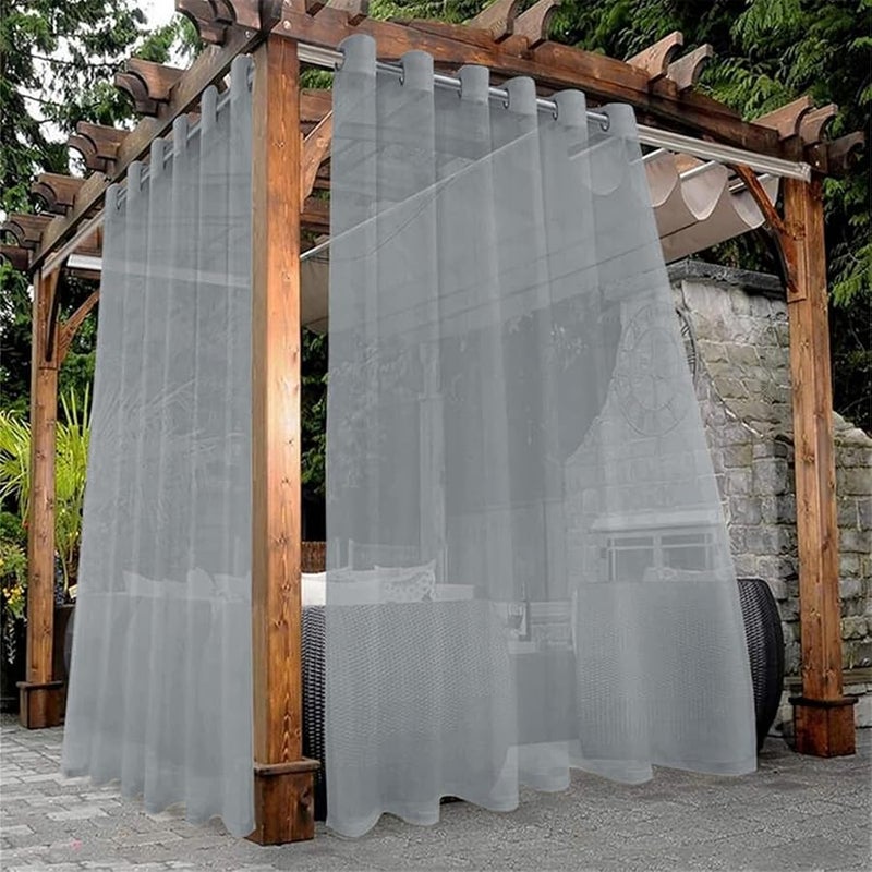 White Waterproof Outdoor Transparent Curtains Eyelet Voile for Patio Gazebo Camping - Image 4