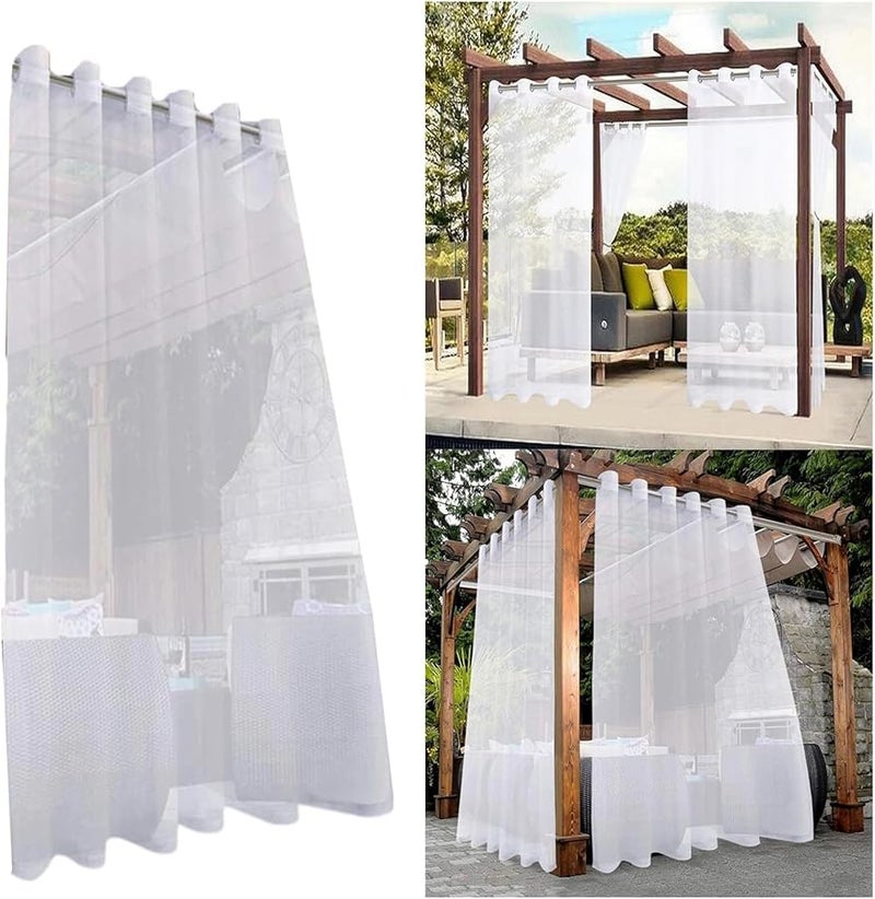 White Waterproof Outdoor Transparent Curtains Eyelet Voile for Patio Gazebo Camping - Image 3