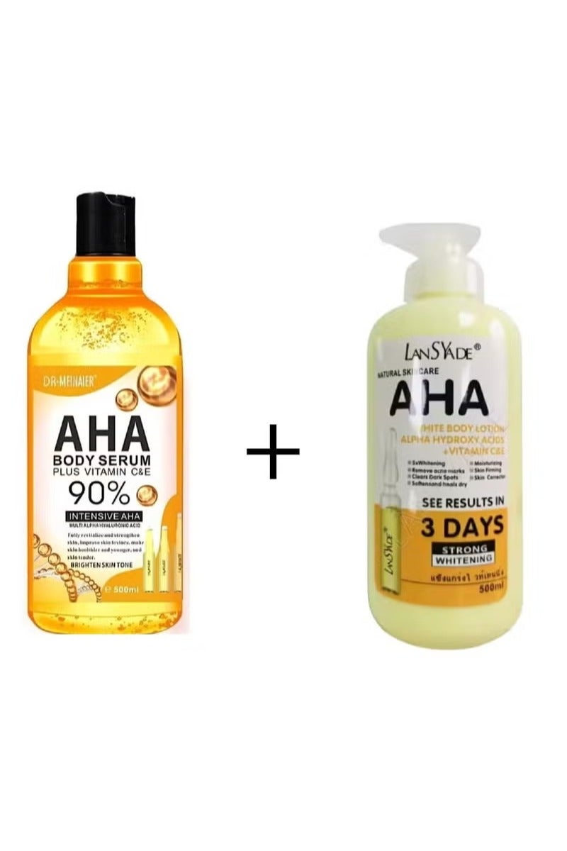 لوشن الجسم الأبيض الطبيعي للعناية بالبشرة، أحماض ألفا هيدروكسي + فيتامين ج وهـ، شاهد النتائج خلال 3 أيام، تبييض قوي 500 مل + مصل الجسم من دكتور ميناير آها 500 مل