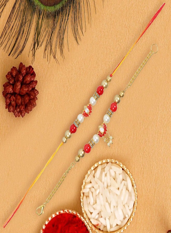 Vientiq Lotus Design Pearl Bhaiya Bhabhi Rakhi Set With Roli Chawal - Image 2