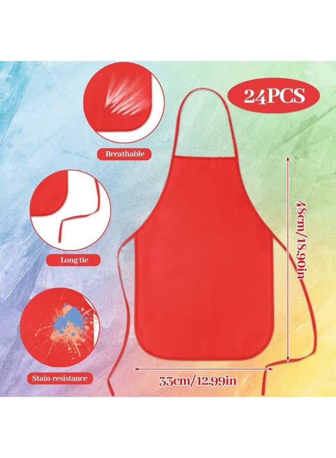 KUUQA مآزر فنية للأطفال من كوكوا 24 حزمة باللون الأحمر لمستلزمات الحفلات والرسم في المطبخ والفصول الدراسية - Image 2