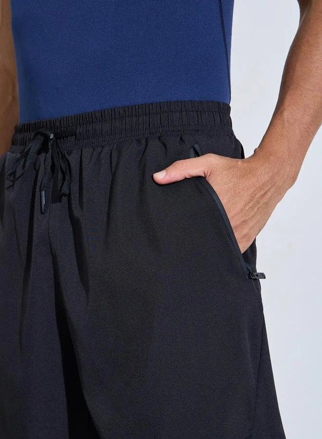 Styli Active  Men Black Paneled Zipper Pocket Active Shorts for Men | Best Price UAE