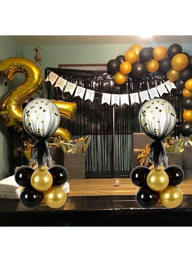 TONIFUL - 2 Set Black Gold Table Centerpiece Decorations Balloons Stand Holder Kit With Tulle Cover 20 Pcs Latex Balloons For Birthday Baby Shower Wedding Anniversary Halloween Party 2023 Graduation - Image 1