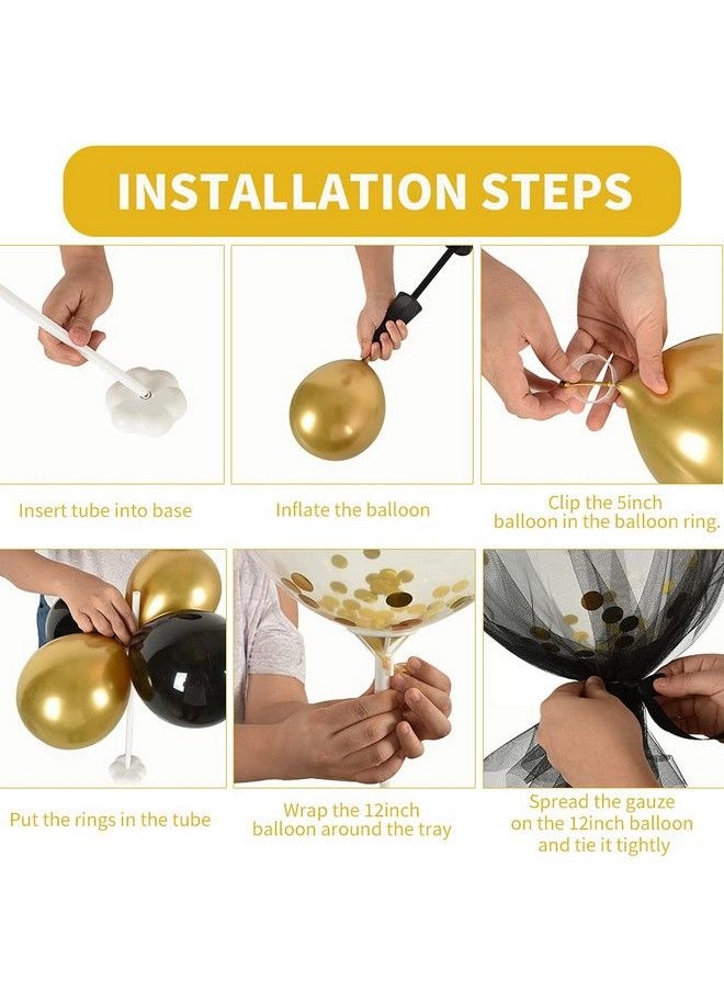 TONIFUL - 2 Set Black Gold Table Centerpiece Decorations Balloons Stand Holder Kit With Tulle Cover 20 Pcs Latex Balloons For Birthday Baby Shower Wedding Anniversary Halloween Party 2023 Graduation - Image 1