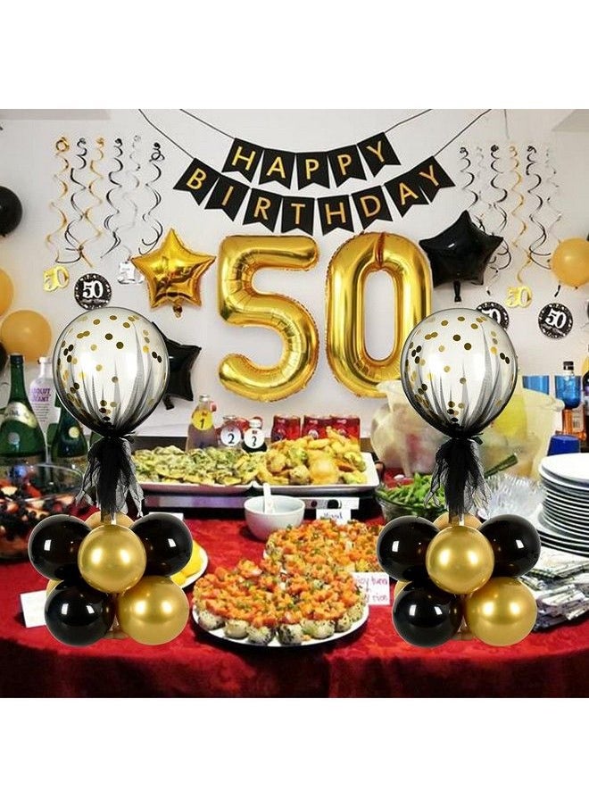 TONIFUL - 2 Set Black Gold Table Centerpiece Decorations Balloons Stand Holder Kit With Tulle Cover 20 Pcs Latex Balloons For Birthday Baby Shower Wedding Anniversary Halloween Party 2023 Graduation - Image 1